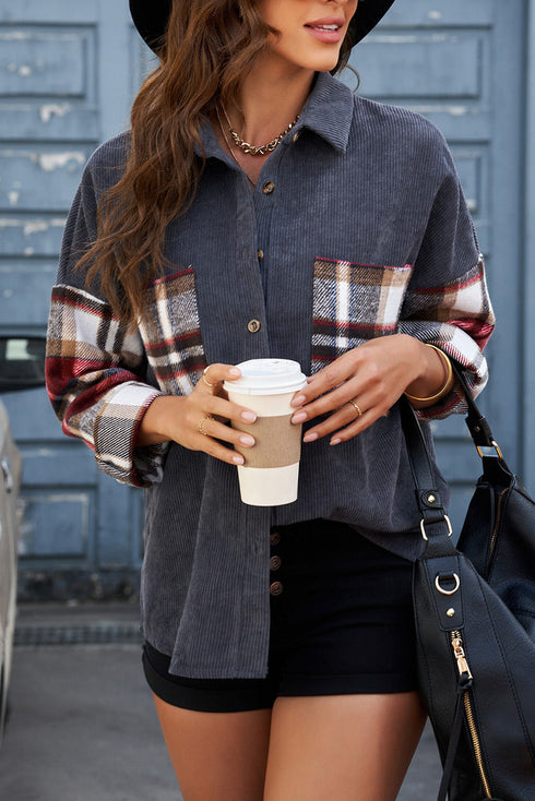 Patchwork Corduroy Buttoned Shirt Jacket